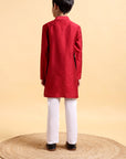 Deep Red Embroidery Cotton Silk Kurta & Pajama Set