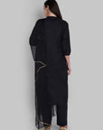 Dopahar Black Kurta Set with Gota Twist & Chiffon Dupatta - Set of 3
