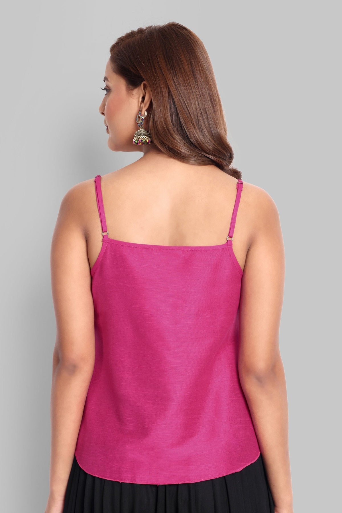 Hot Pink Cotton Silk Embroidery Top