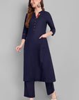Nupur Navy Blue A Line Side Pocket Kurta - Set of 2