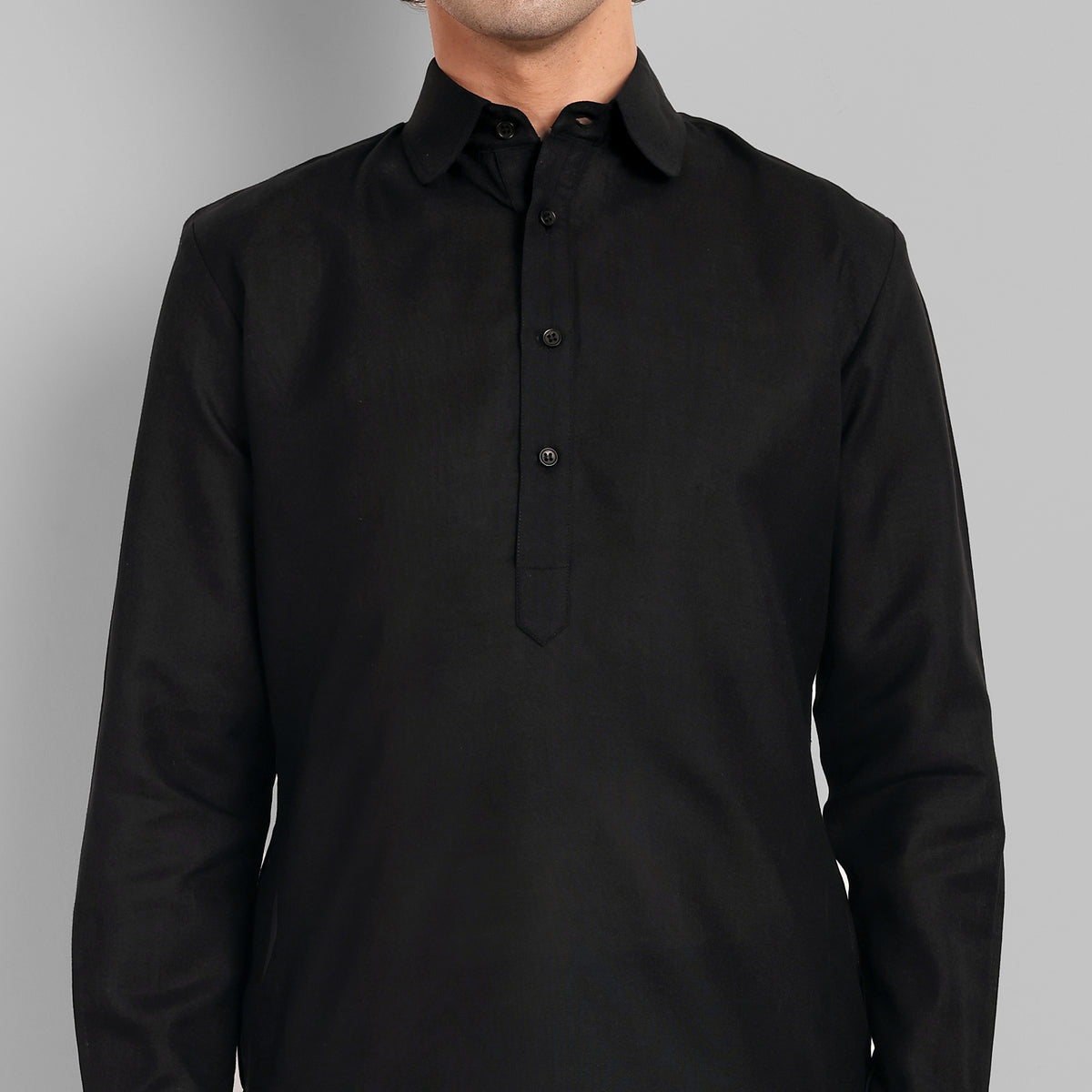 Black Cotton-Linen Pathani Suit for Men