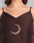 Brown Cotton Silk Embroidery Top