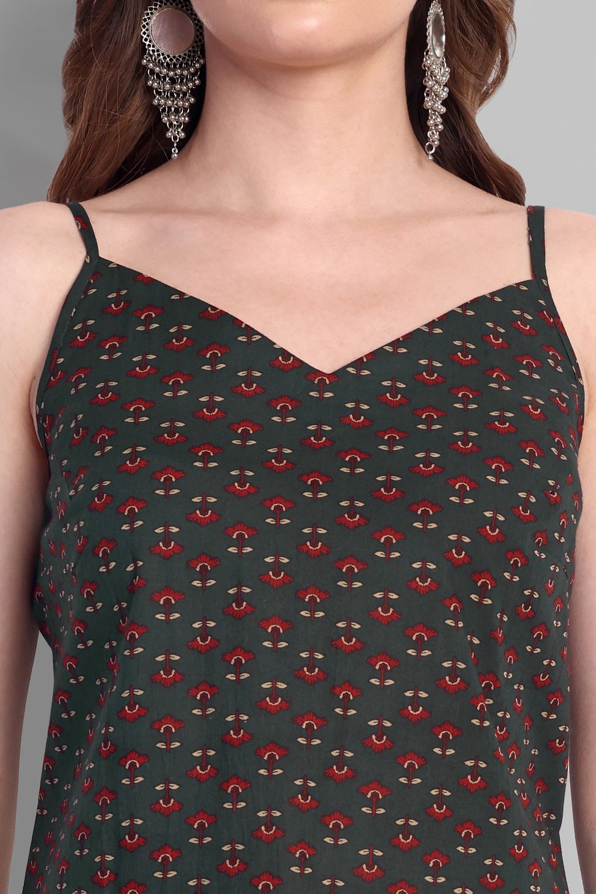 Cotton Noodle Ajrak Bottle Green Strap Basic Top