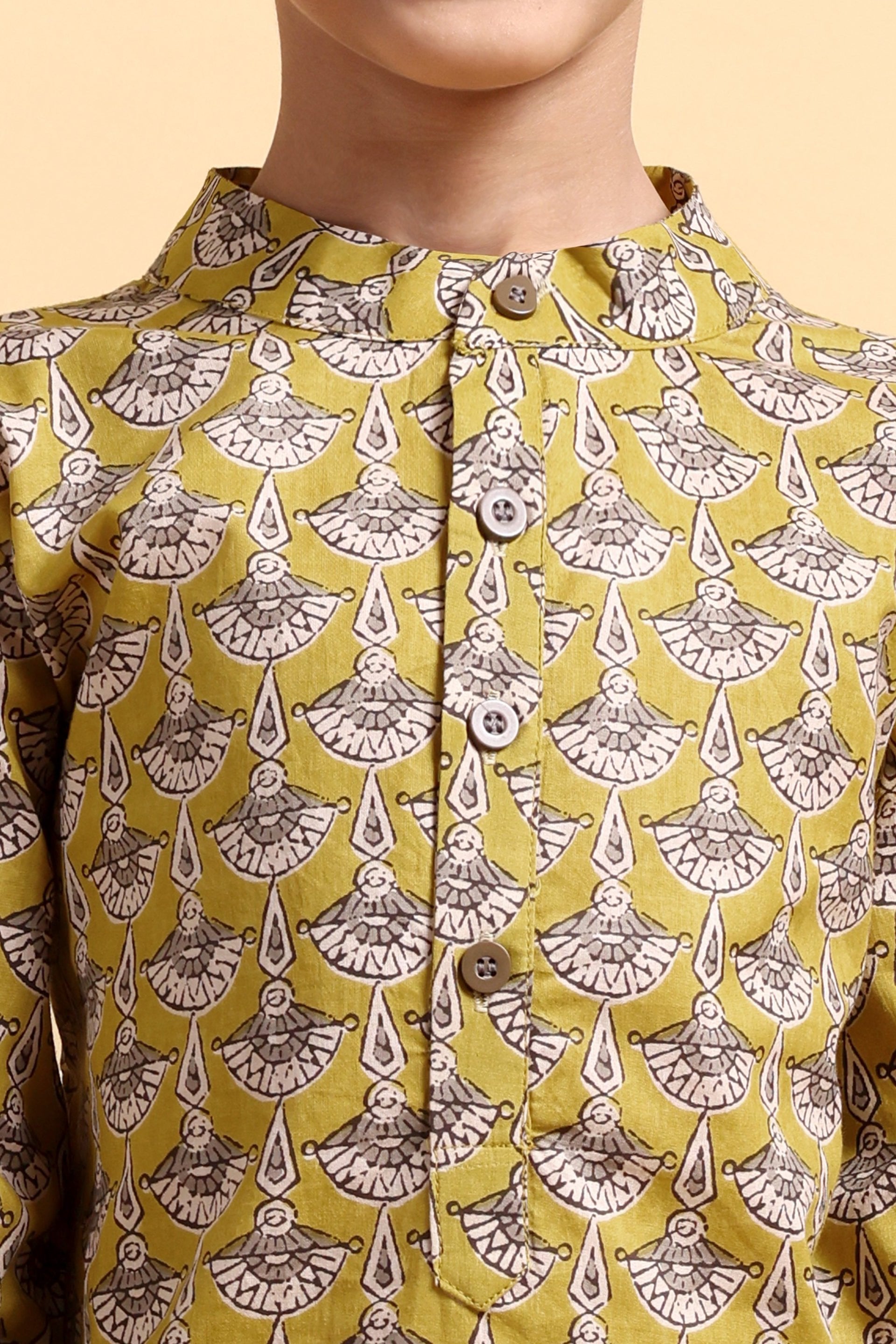 Boys Mustard Ajrak Kurta and Pajama