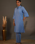 Rozana Sky Blue Kurta & Pant - Set of 2