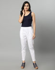 Straight Fit Cotton White Drainpipe Pants - Mera Rang