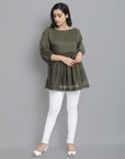 Khaki Mul Cotton Tunic Top - Mera Rang