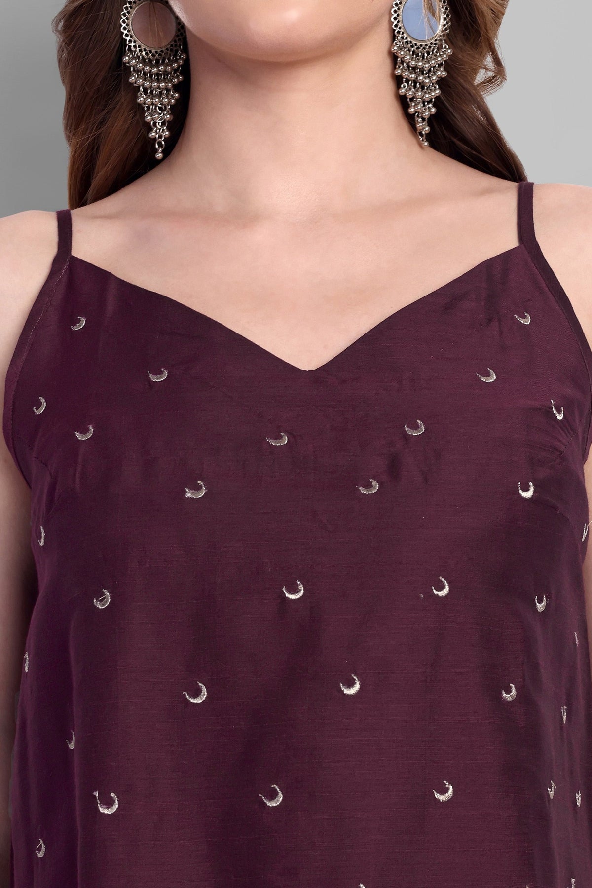 Burgundy Cotton Silk Embriodery Top