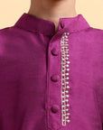 Purple Embriodery Cotton Silk Kurta & Pajama Set