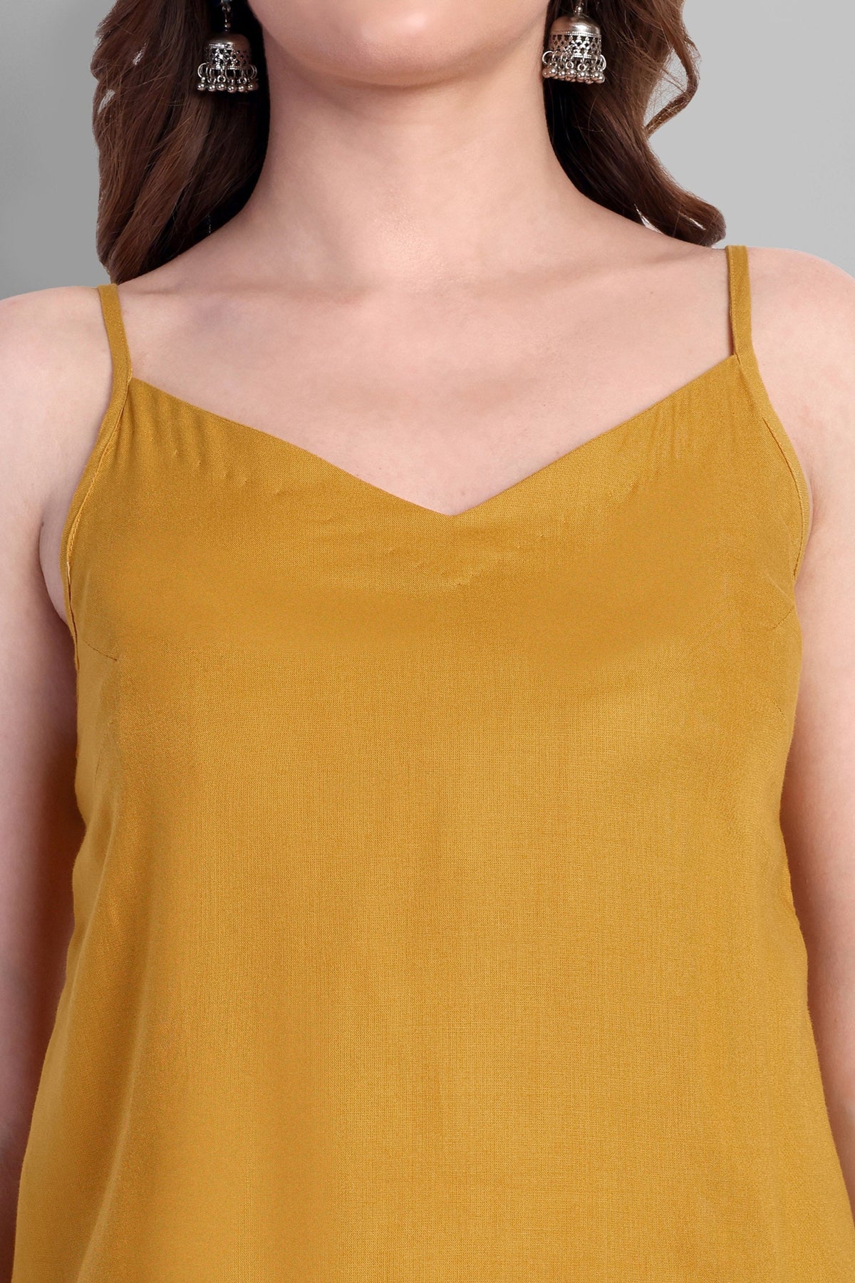 Mustard Rayon Noodle Strap Basic Top