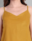Mustard Rayon Noodle Strap Basic Top