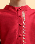 Deep Red Embroidery Cotton Silk Kurta & Pajama Set