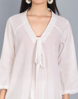 White Cotton Front Knot Top - Mera Rang