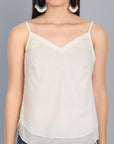 Basic Noodle Strap White Double Layered Mul Cotton Top - Mera Rang