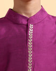 Purple Embriodery Cotton Silk Kurta & Pajama Set