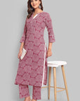 Round Collar Neck Straight Kurta with Pant - Set of 2