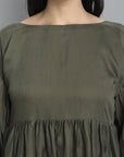 Khaki Mul Cotton Tunic Top - Mera Rang