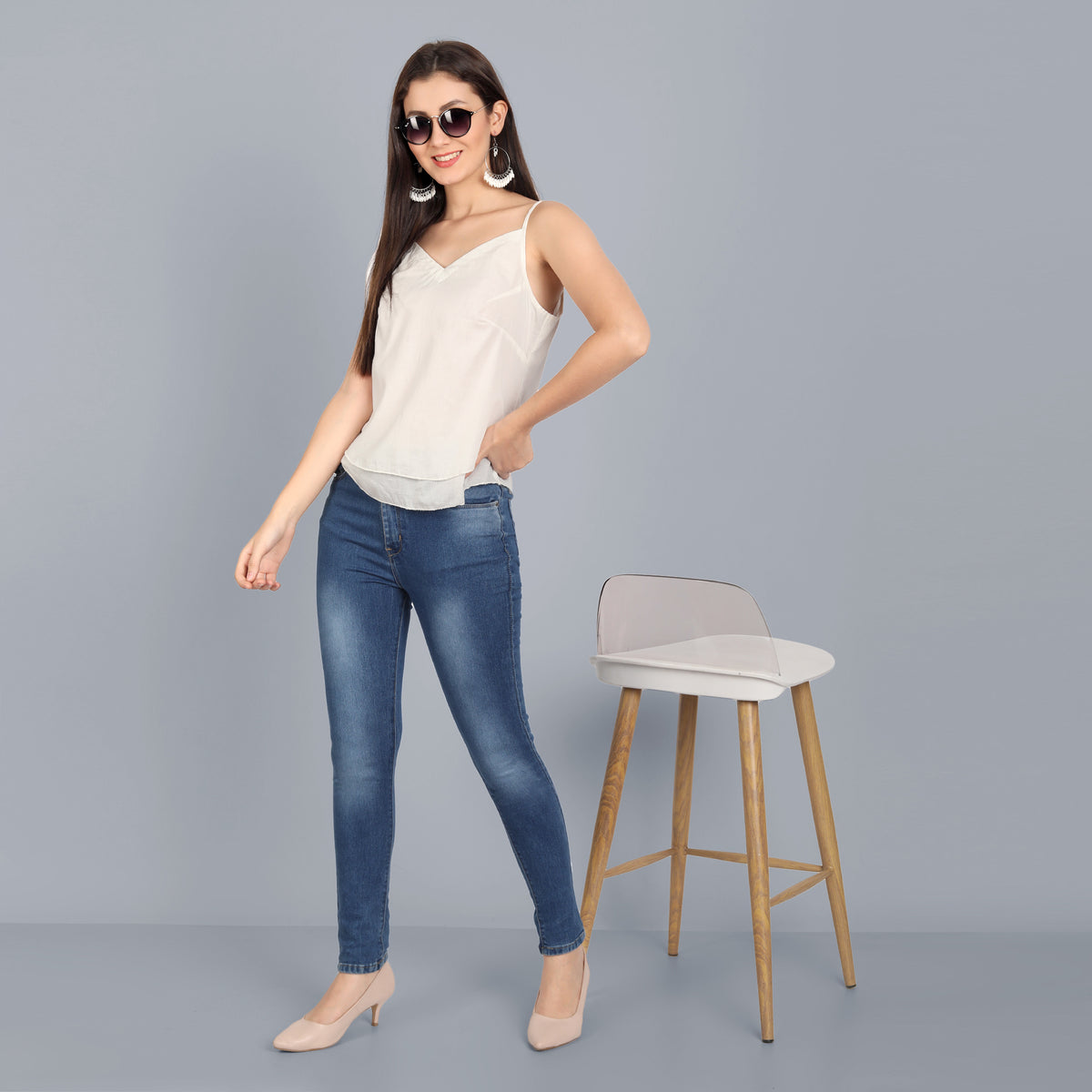 Basic Noodle Strap White Double Layered Mul Cotton Top - Mera Rang