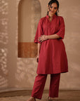 Rozana Brick Red Kurta & Pant - Set of 2