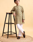 Boys Mustard Ajrak Kurta and Pajama