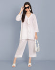 White Cotton Front Knot Top - Mera Rang