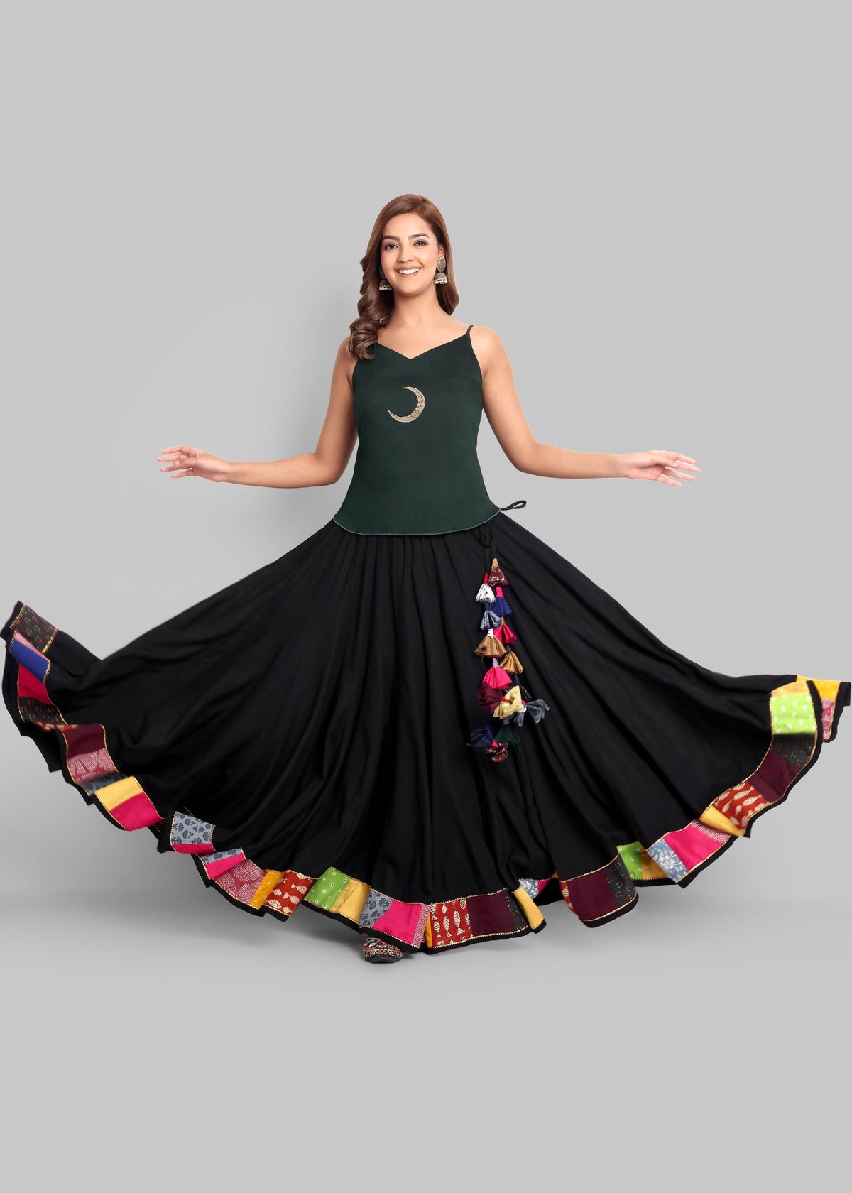Bottle Green Cotton Silk Embroidery Top
