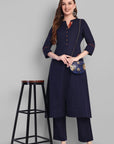 Nupur Navy Blue A Line Side Pocket Kurta - Set of 2