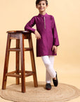 Purple Embriodery Cotton Silk Kurta & Pajama Set