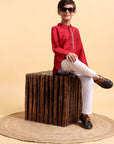 Deep Red Embroidery Cotton Silk Kurta & Pajama Set