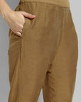 Old Gold Boat Neck Kurta with Elasticated Pant - Set of 2