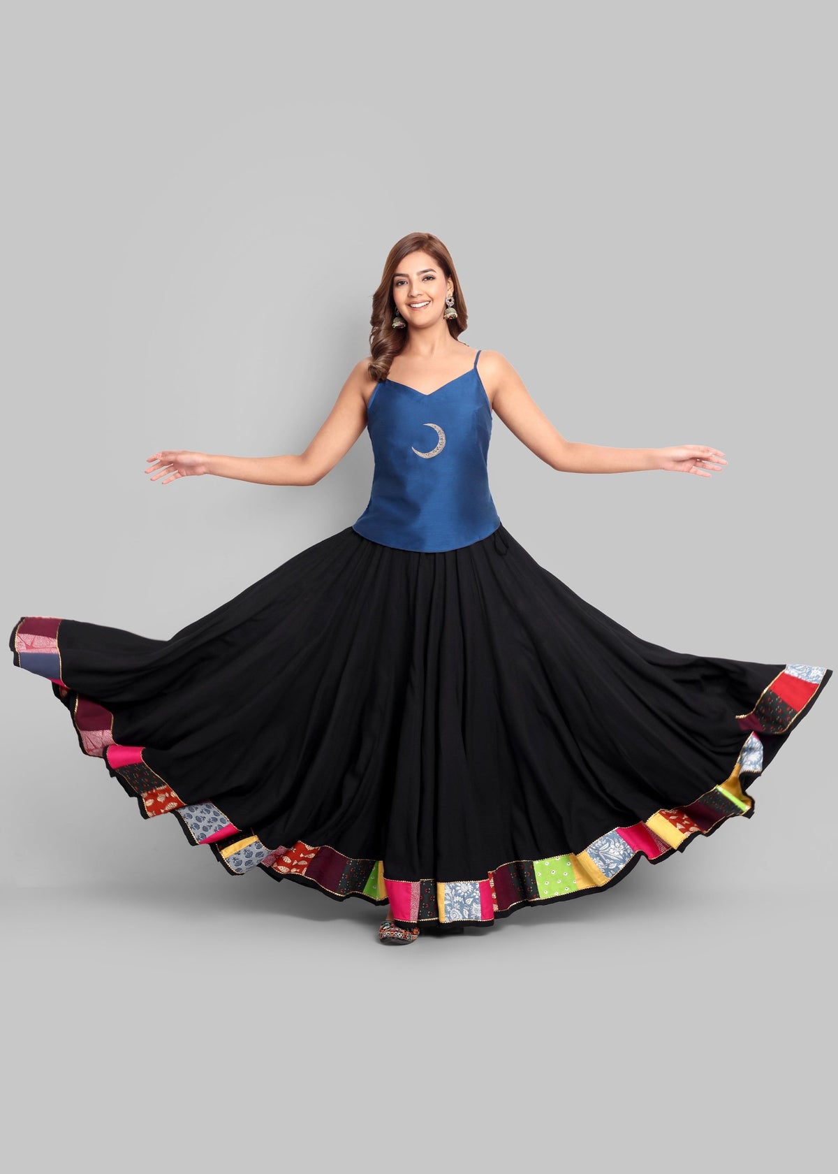 Ink Blue Cotton Silk Embroidery Top