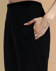 Women Black Chanderi Angrakha Kurta Set