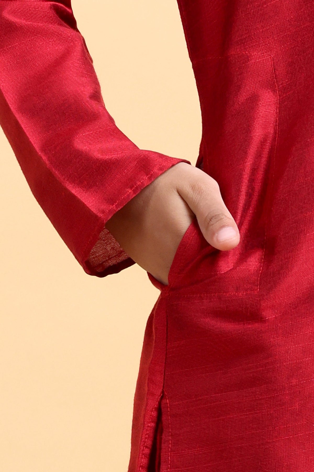 Deep Red Embroidery Cotton Silk Kurta & Pajama Set