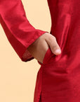 Deep Red Embroidery Cotton Silk Kurta & Pajama Set