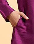 Purple Embriodery Cotton Silk Kurta & Pajama Set