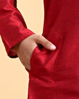 Elegant Deep Red Embroidered Cotton Silk Kurta & Pajama Set for Boys