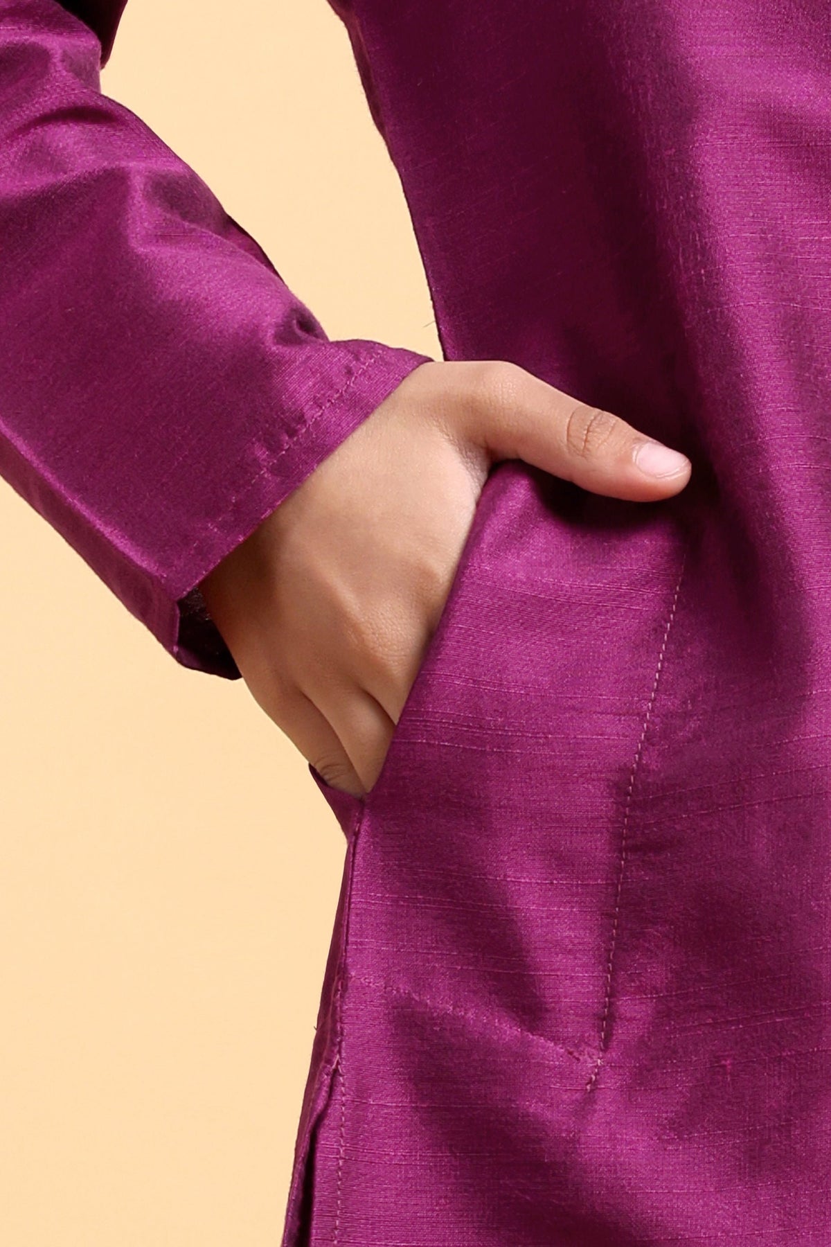 Purple Embriodery Cotton Silk Kurta & Pajama Set