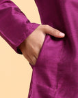 Purple Embriodery Cotton Silk Kurta & Pajama Set