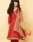 Girls Maroon Angrakha with Pant Set