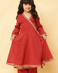 Girls Maroon Kurta Pant Set