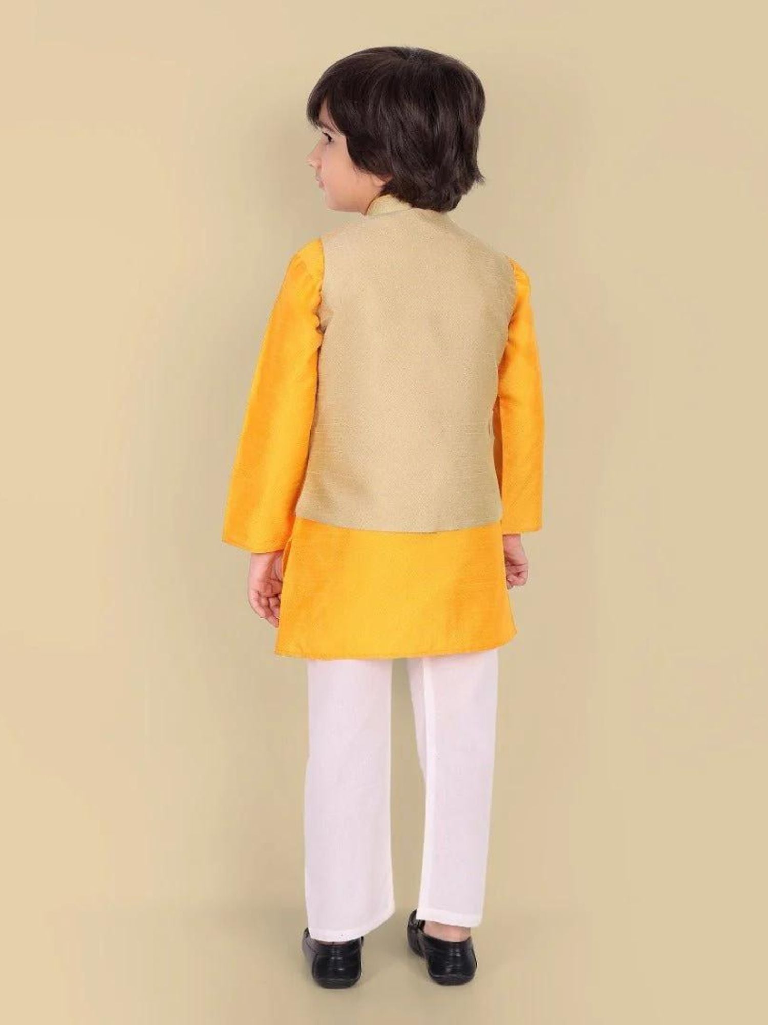 Yellow Cotton Silk Kurta and Pajama - Set of 2 - Mera Rang