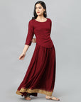 Maroon Rayon Crop-top - Mera Rang