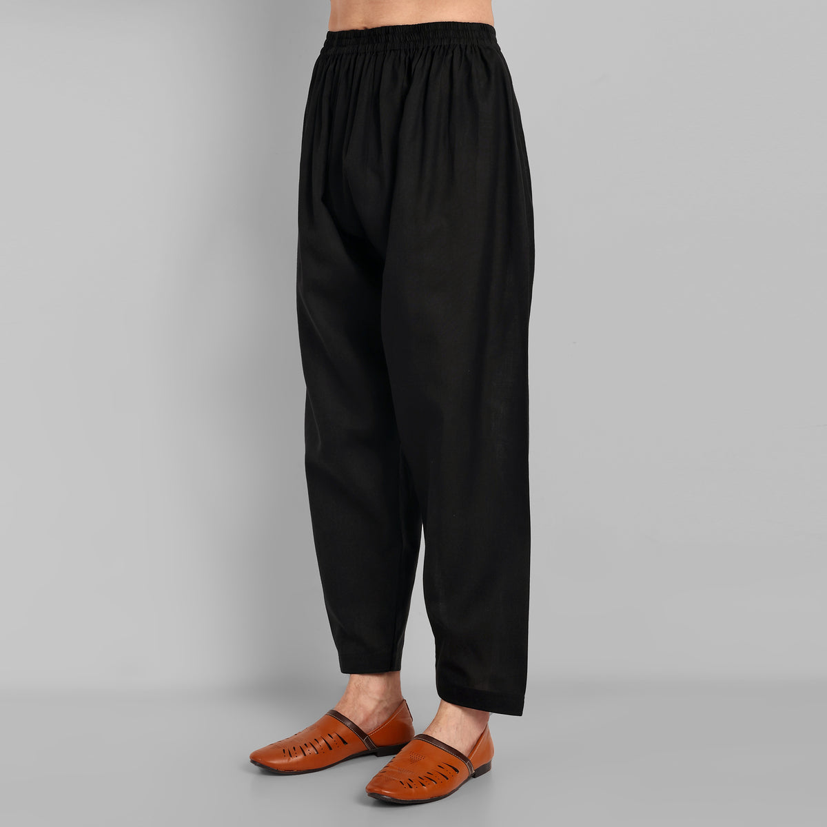 Black Cotton-Linen Pathani Suit for Men