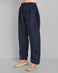Navy Blue Cotton-Linen Pathani Suit
