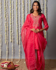 Chand Gul Chanderi Embroidery Set with Organza Dupatta - Set of 3