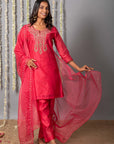 Chand Gul Chanderi Embroidery Set with Organza Dupatta - Set of 3