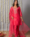Chand Gul Chanderi Embroidery Set with Organza Dupatta - Set of 3