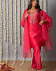 Chand Gul Chanderi Embroidery Set with Organza Dupatta - Set of 3