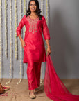 Chand Gul Chanderi Embroidery Set with Organza Dupatta - Set of 3