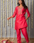 Chand Gul Chanderi Embroidery Set with Organza Dupatta - Set of 3